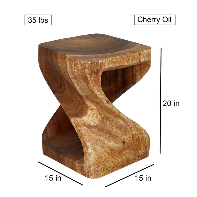 The Selorin Wide Twisted Solid Wood End Table 15 x 15 x 20 in H Cherry