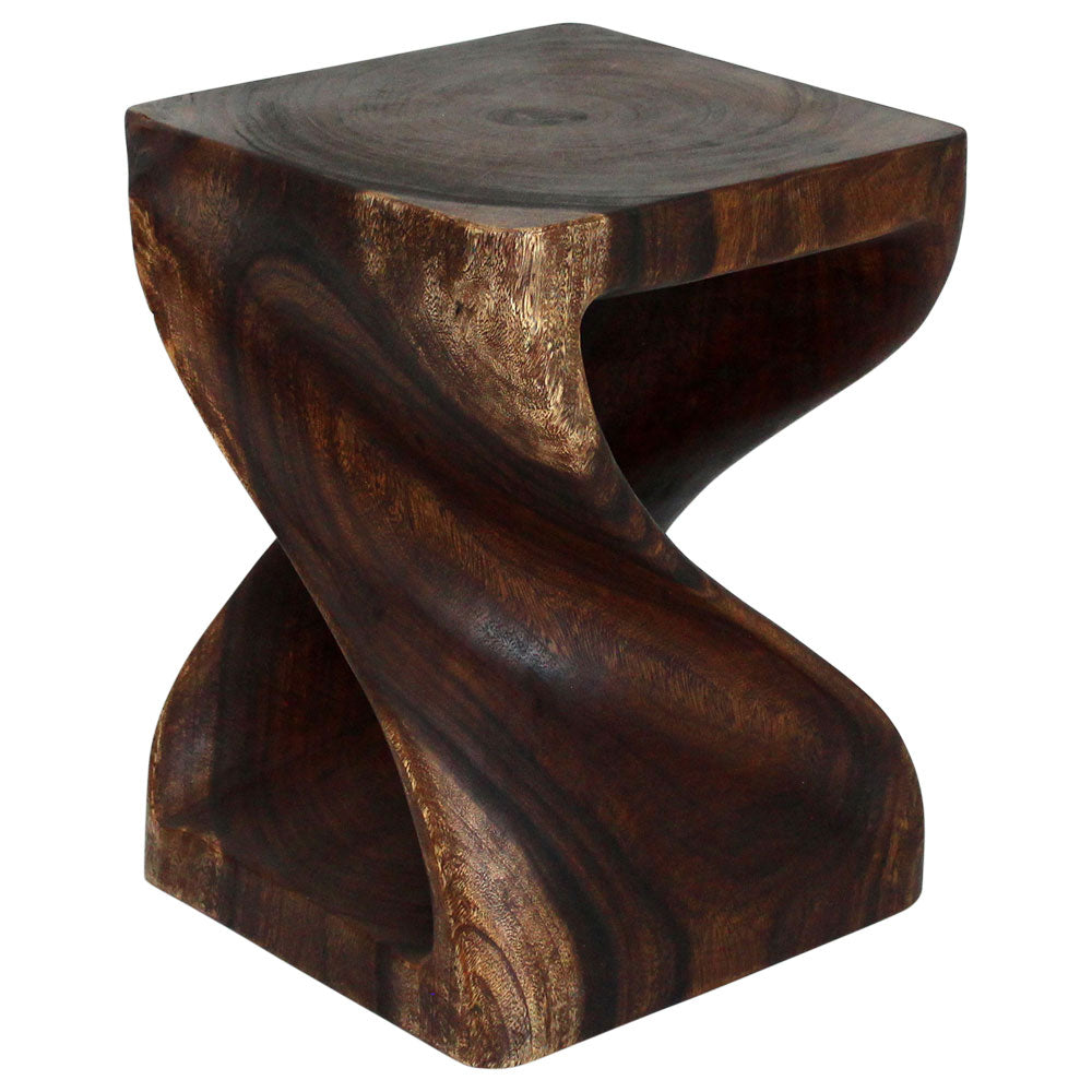 The Selorin Wide Twisted Solid Wood End Table 15 x 15 x 20 in H Mocha