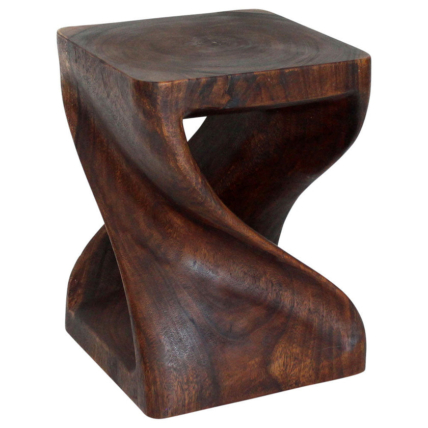The Selorin Wide Twisted Solid Wood End Table 15 x 15 x 20 in H Mocha