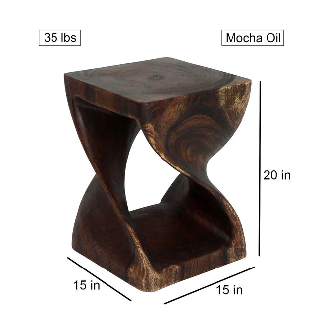 The Selorin Wide Twisted Solid Wood End Table 15 x 15 x 20 in H Mocha