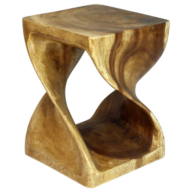 The Selorin Wide Twisted Solid Wood End Table 15 x 15 x 20 in H Oak