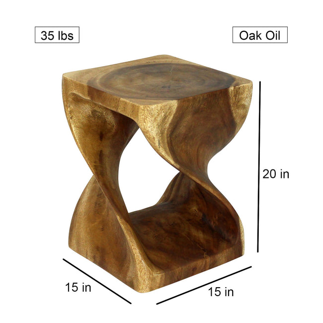 The Selorin Wide Twisted Solid Wood End Table 15 x 15 x 20 in H Oak