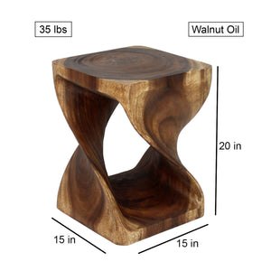 Selorin Wide Twisted End Table 15 x 15 x 20 in H Walnut