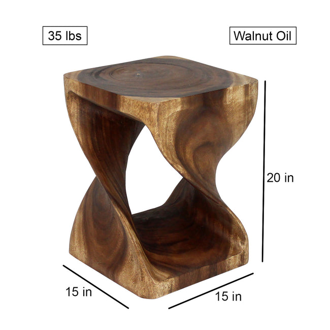 Selorin Wide Twisted End Table 15 x 15 x 20 in H Walnut