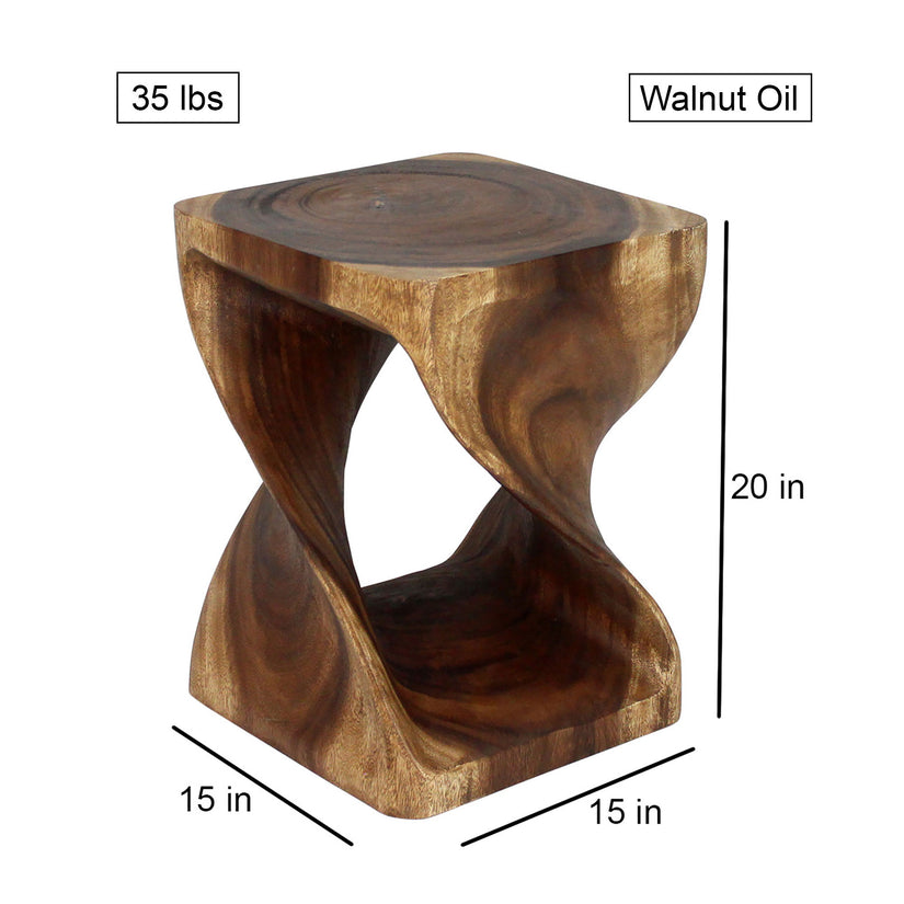 Selorin Wide Twisted End Table 15 x 15 x 20 in H Walnut