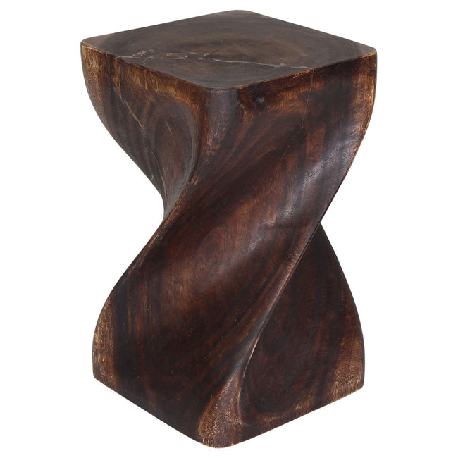 The Valeris Solid Square Twisted End Table 12 in SQ x 20 in H Mocha
