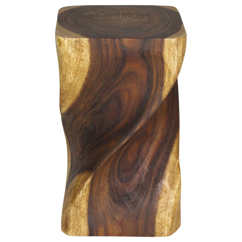 Valeris Solid Square Twisted End Table 12 in SQ x 20 in H Oak