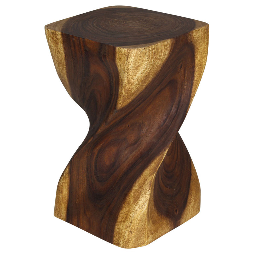 Valeris Solid Square Twisted End Table 12 in SQ x 20 in H Oak