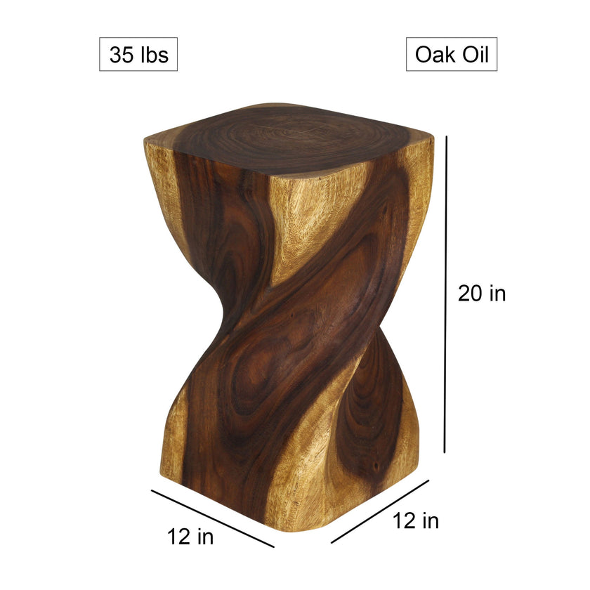 The Valeris Square Twist End Table, Oak, 12 in Sq x 20 in H