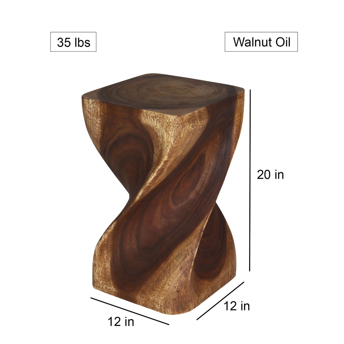 The Valeris Square Twist End Table, Walnut, 12 in Sq x 20 in H