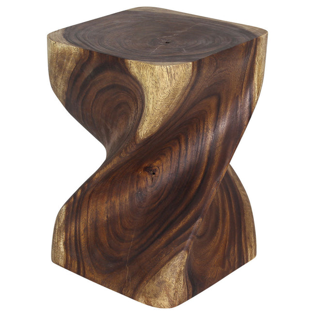 The Valeris Solid Square Twisted End Table 14 in SQ x 20 in H Antique Oak