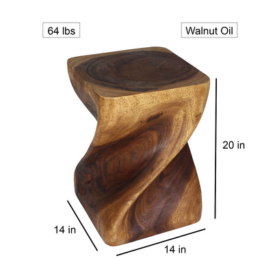 Valeris Solid Square Twisted End Table 14 in SQ x 20 in H Walnut