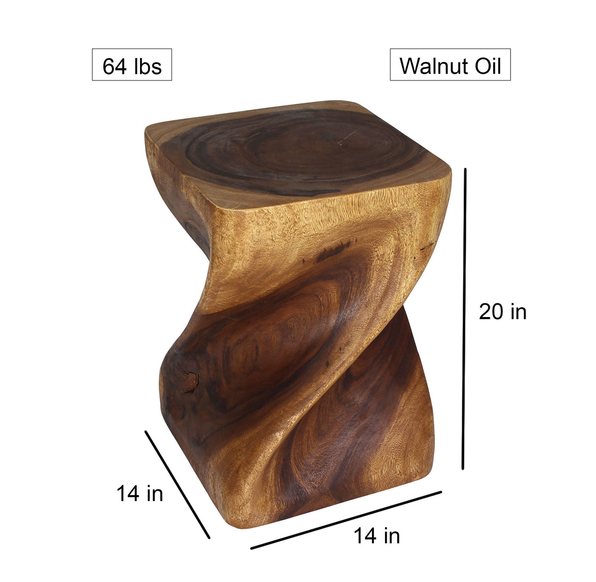 The Valeris Square Twist End Table, Walnut, 14 in Sq x 20 in H