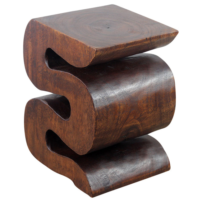 The Luxen Large Solid Wave End Table 12 x 14 x 18 in H Mocha