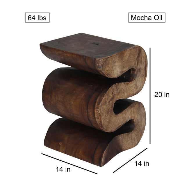 The Luxen Large Solid Wave End Table 14 x 14 x 20 in H Mocha