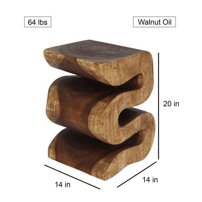 The Luxen Large Solid Wave End Table 14 x 14 x 20 in H Walnut