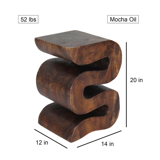 The Luxen Large Solid Wave End Table 12 x 14 x 20 in H Mocha