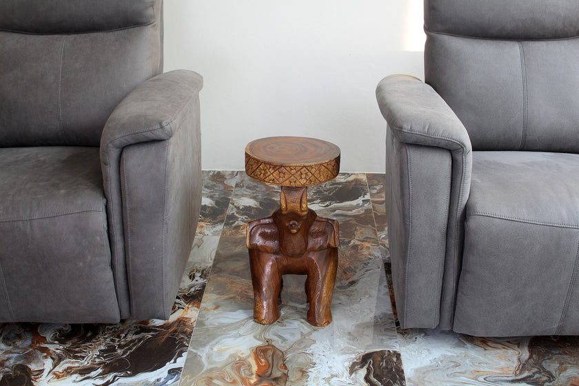 Kova Wide Roaring Elephant 15 in DIA x 20 in H Walnut