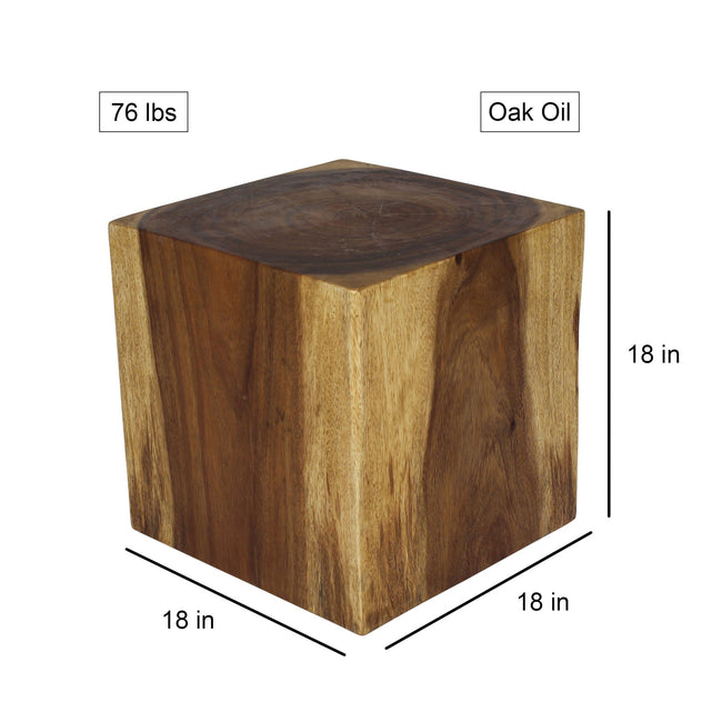 The Thera Solid Wood Cube End Table 18 in H Oak