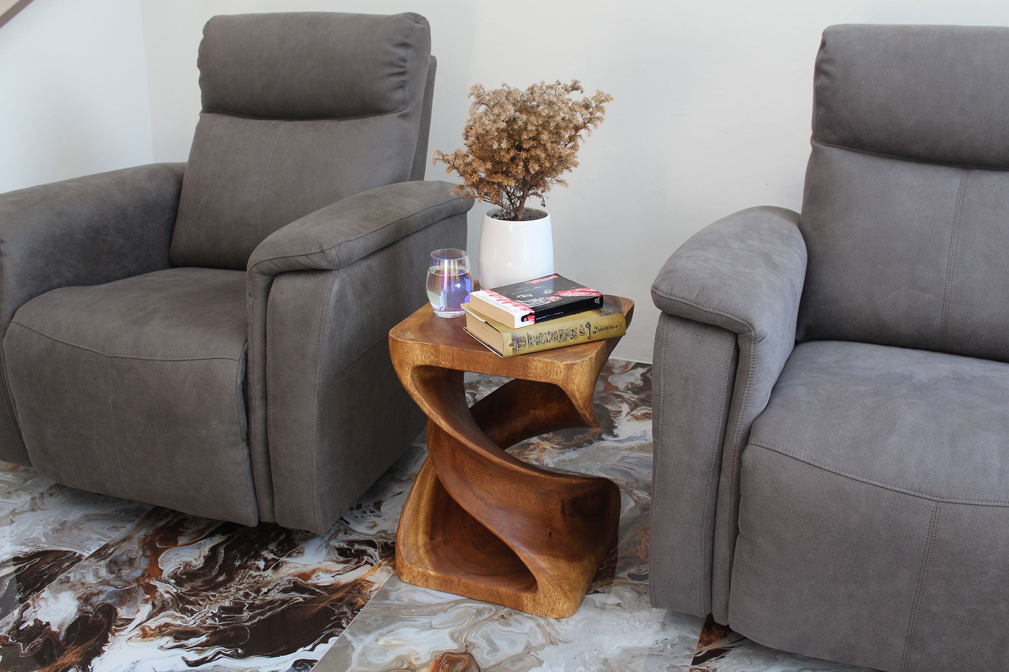 Elmare Large Flowing Solid End Table  15 x 15 x 20 in H Walnut