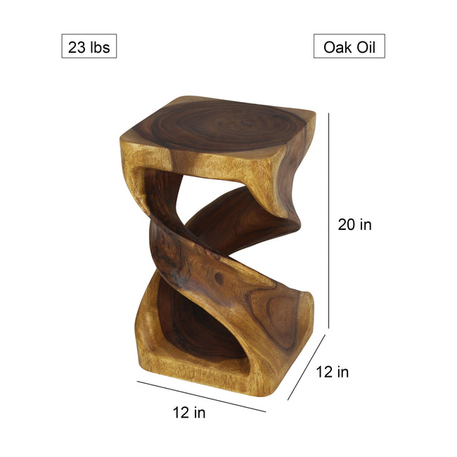 Solen Double Twisted End Table 12 in SQ x 20 in H Oak