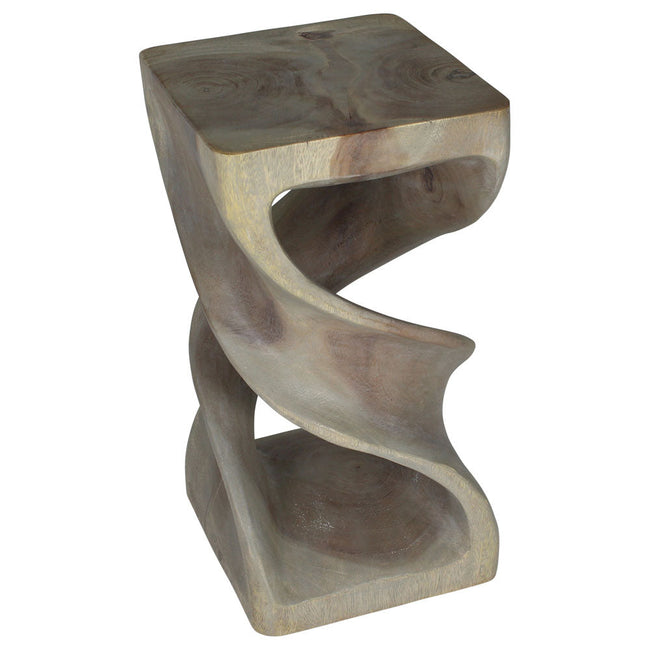 The Solen Double Twisted Solid Wood End Table 12 in SQ x 23 in H Grey