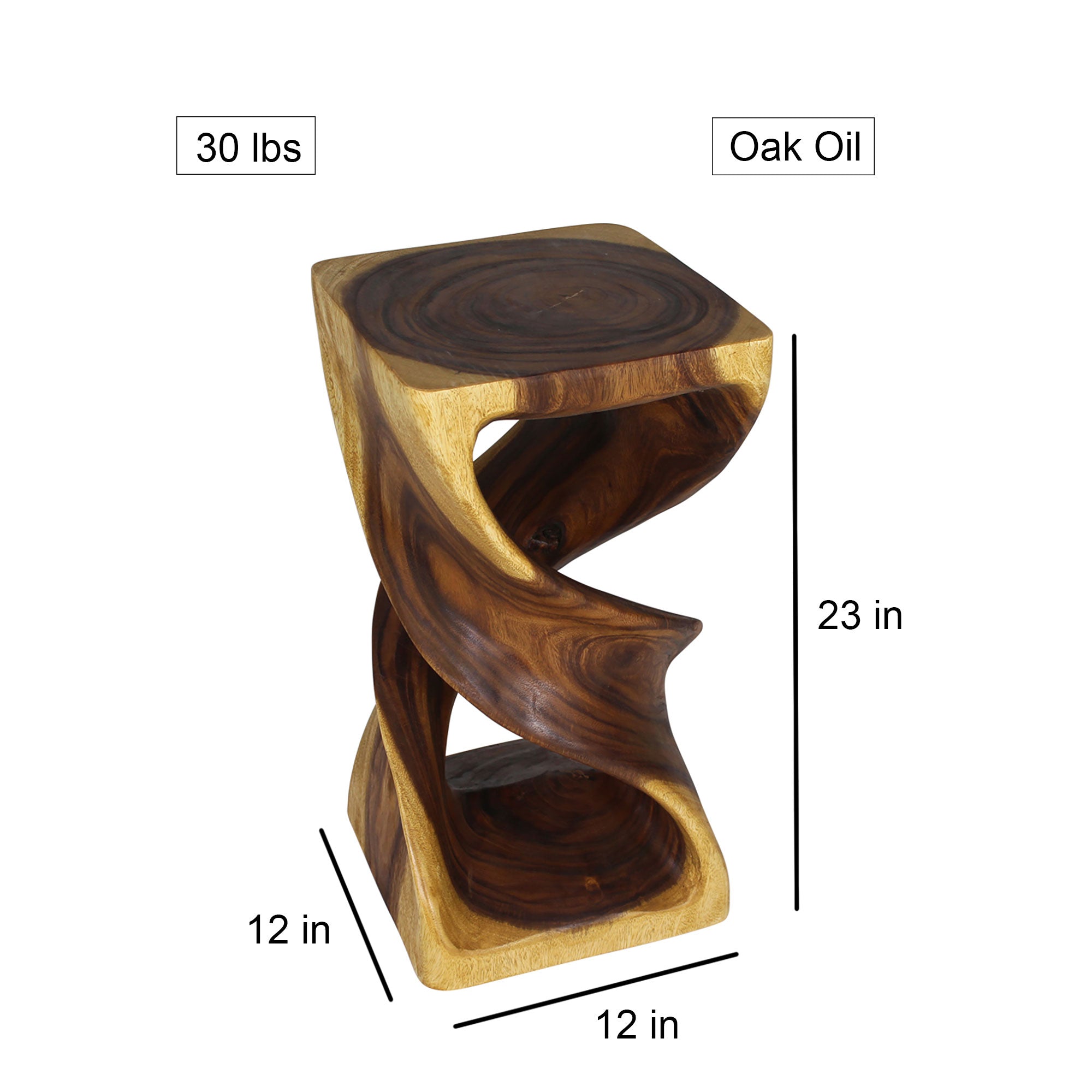 Solen Double Twisted End Table 12 in SQ x 23 in H Oak