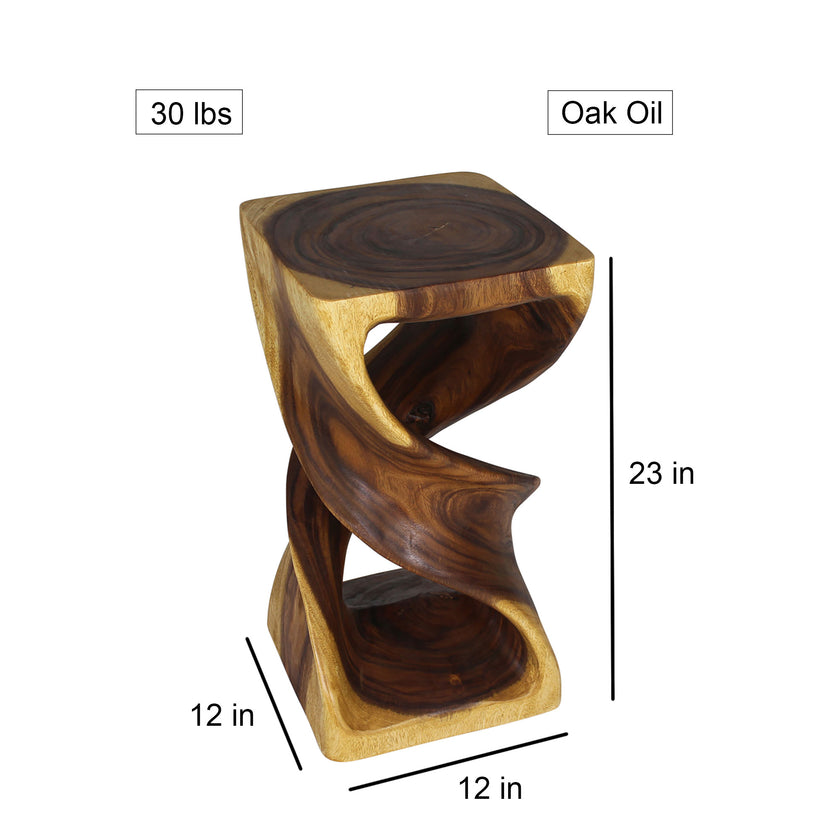 Solen Double Twisted End Table 12 in SQ x 23 in H Oak