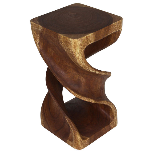 The Solen Double Twisted Solid Wood End Table 12 in SQ x 23 in H Walnut