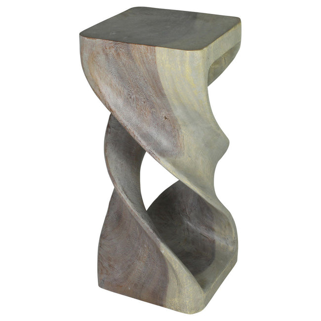 The Solen Double Twisted Solid Wood End Table 12 in SQ x 26 in H Grey