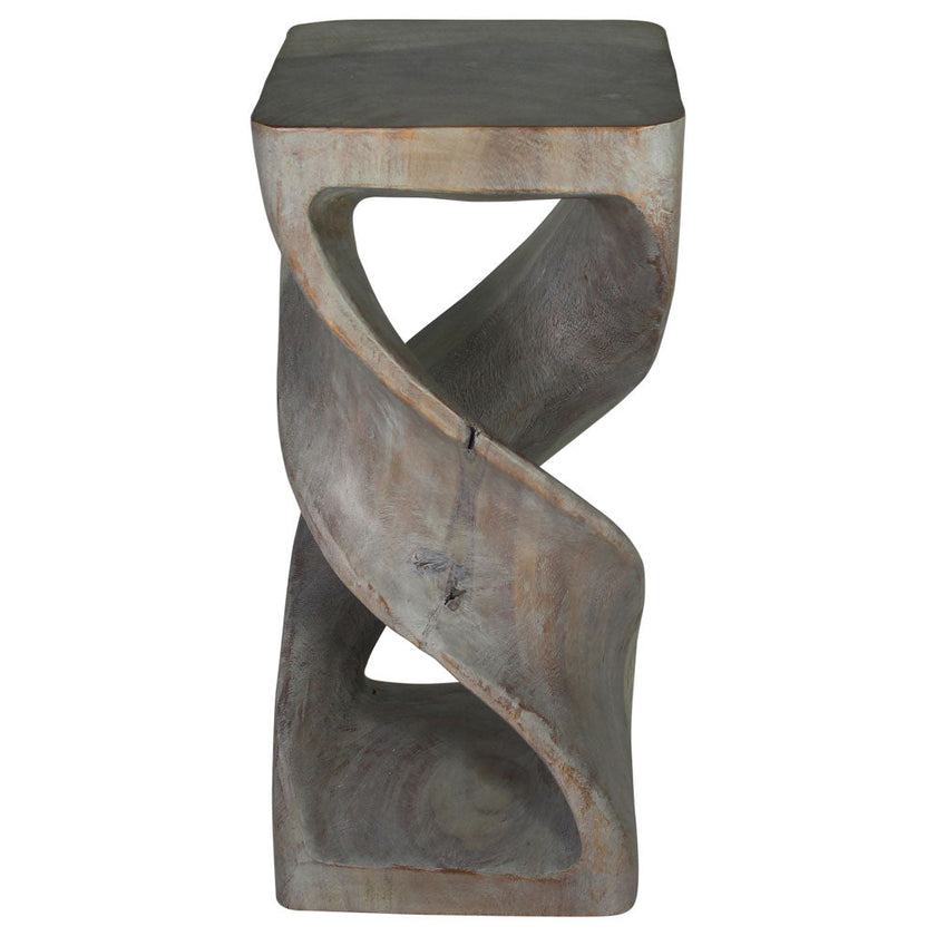 The Solen Double Twisted Solid Wood End Table 12 in SQ x 26 in H Grey