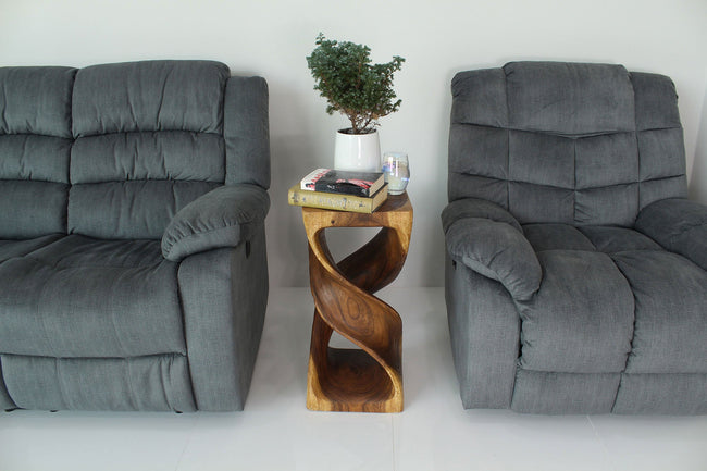 The Solen Double Twisted Solid Wood End Table 12 in SQ x 26 in H Oak