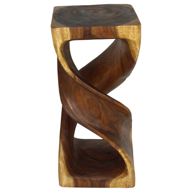 The Solen Double Twisted Solid Wood End Table 12 in SQ x 26 in H Oak