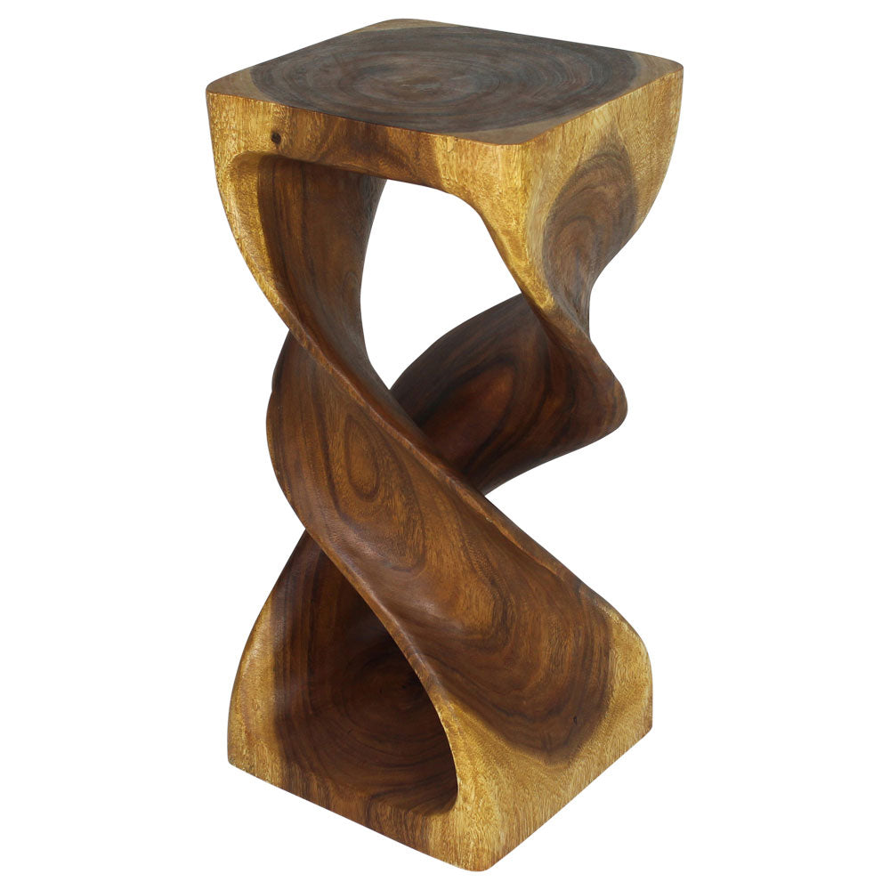The Solen Double Twisted Solid Wood End Table 12 in SQ x 26 in H Oak