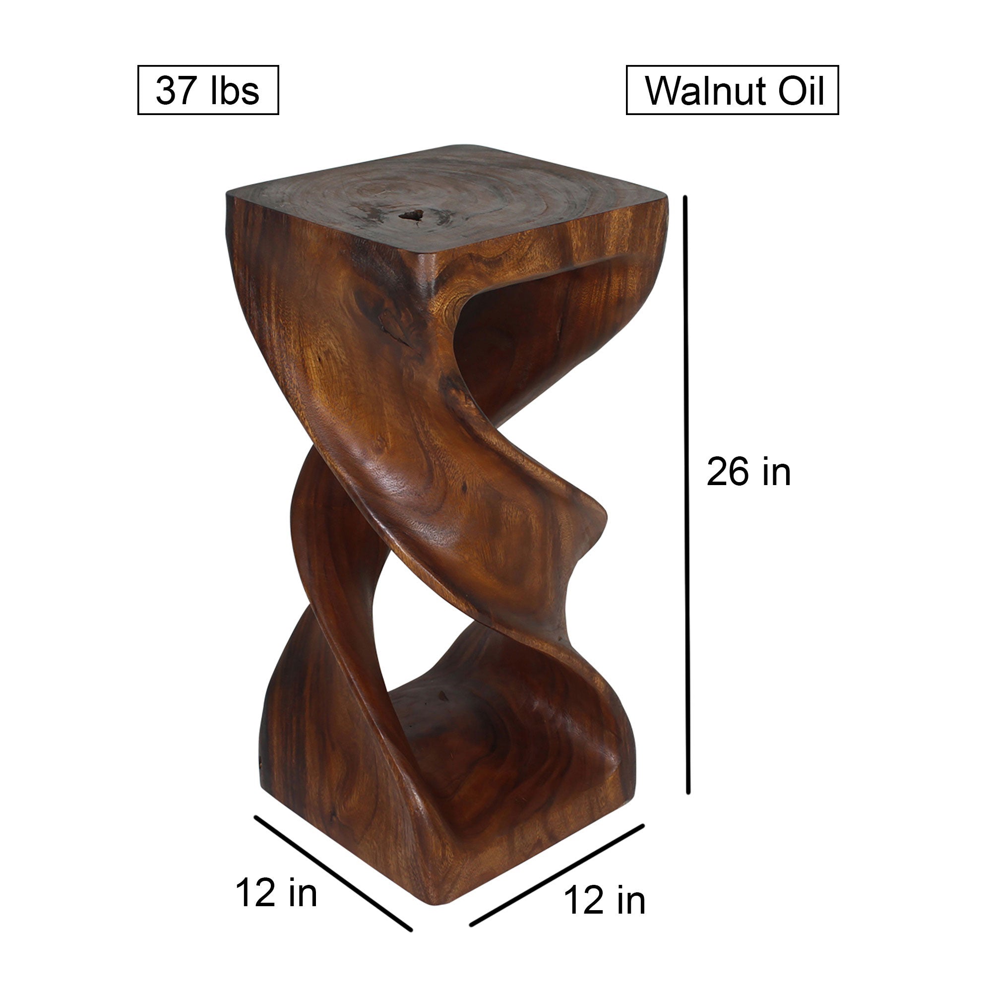 Solen Double Twisted End Table 12 in SQ x 26 in H Walnut