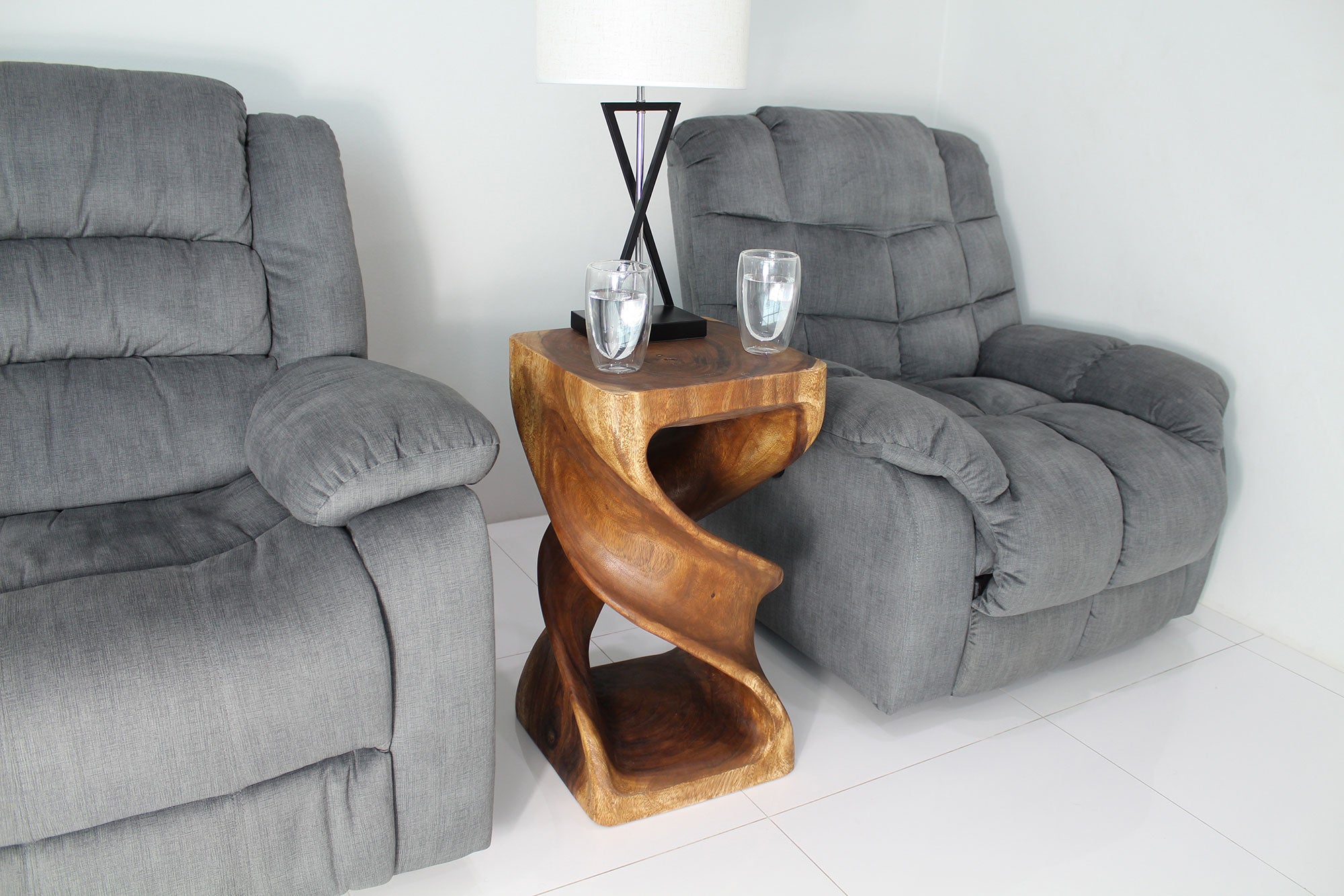 Solen Double Twisted End Table 14 in SQ x 26 in H Walnut