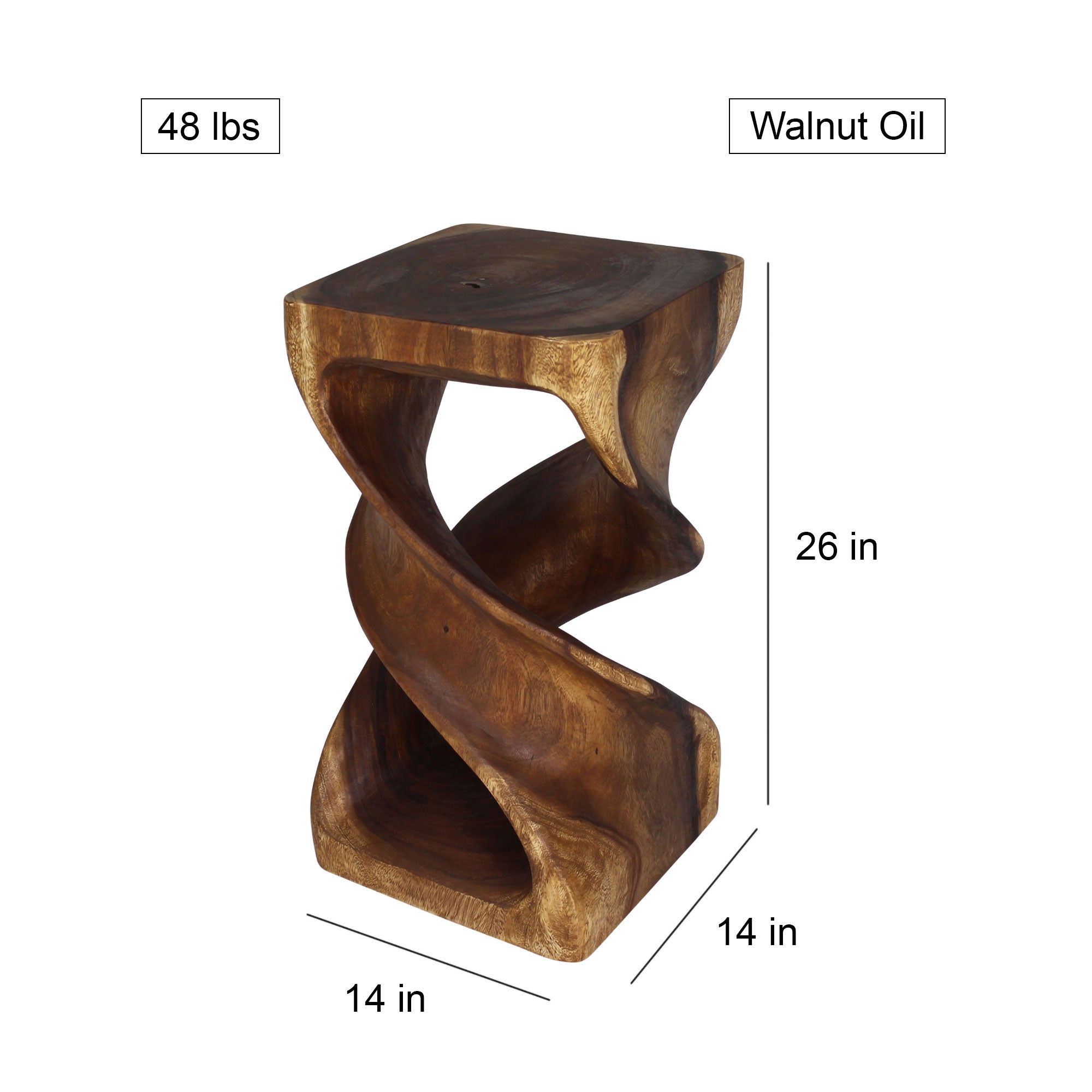 Solen Double Twisted End Table 14 in SQ x 26 in H Walnut