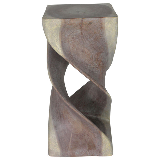 The Solen Double Twisted Solid Wood End Table 14 in SQ x 30 in H Grey