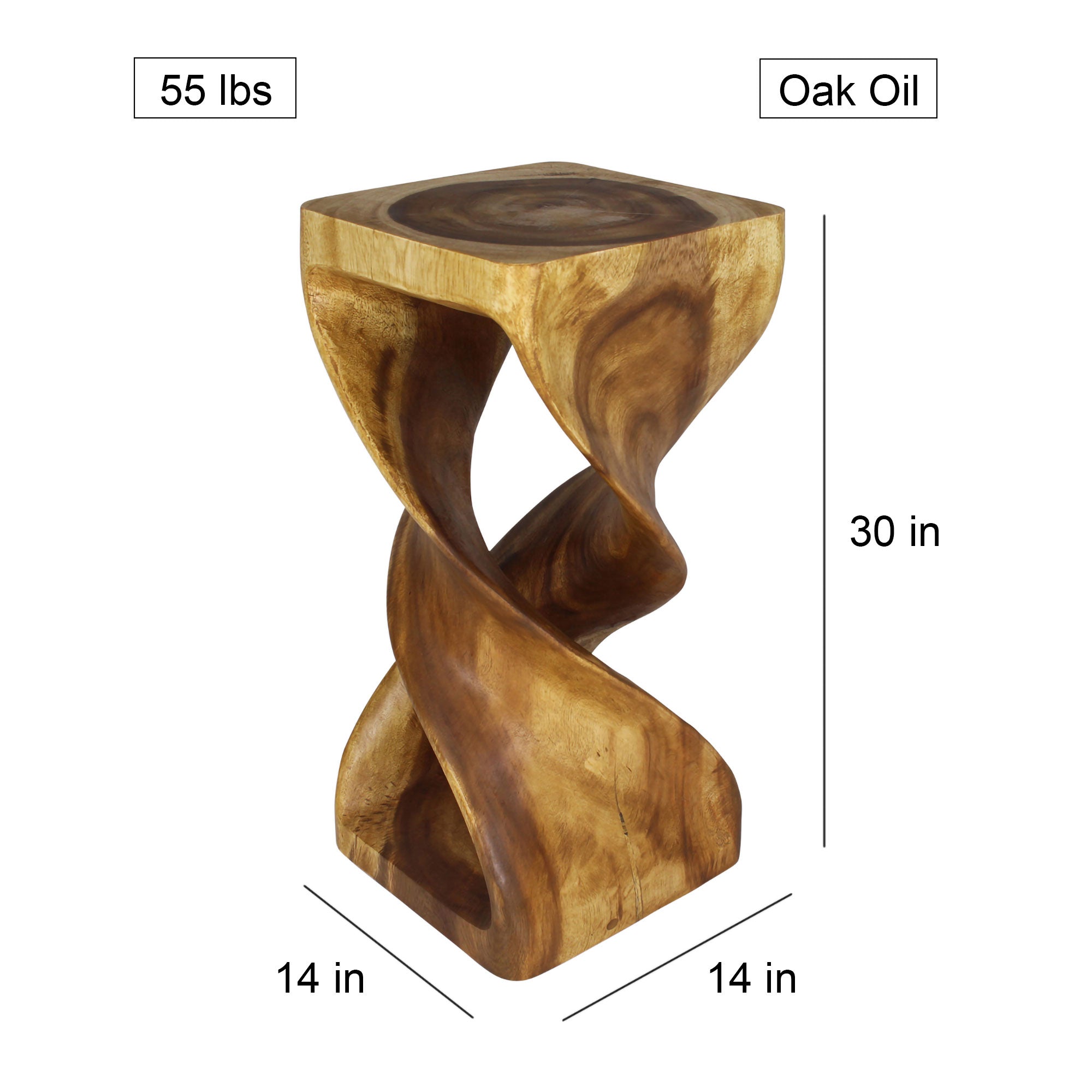 Solen Double Twisted End Table 14 in SQ x 30 in H Oak