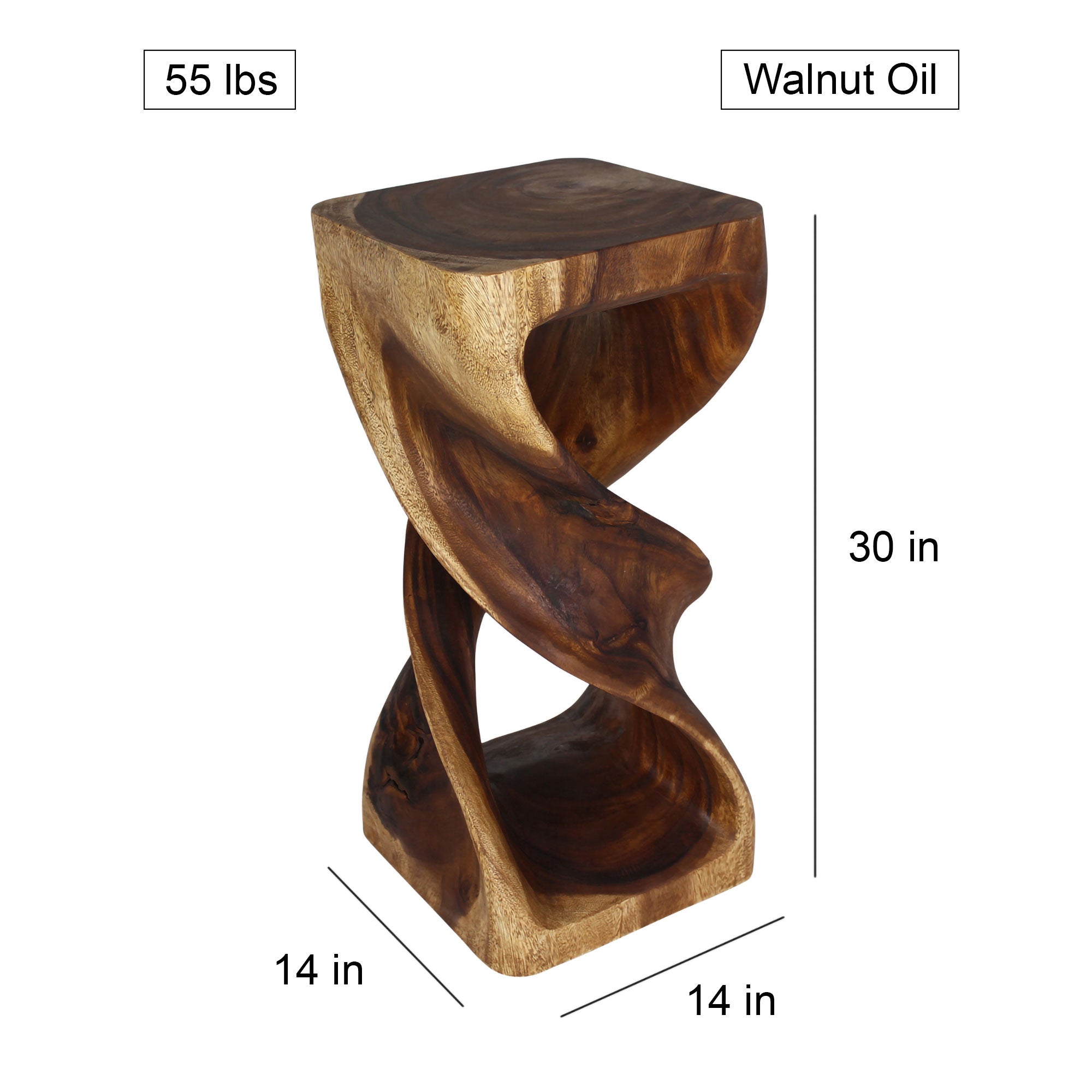Solen Double Twisted End Table 14 in SQ x 30 in H Walnut