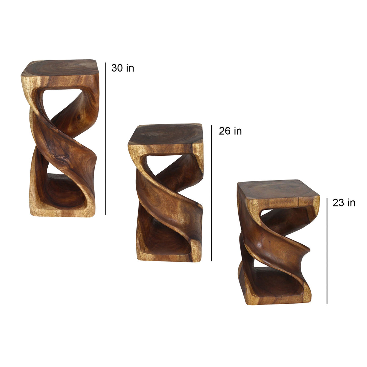 The Solen Double Twisted Solid Wood End Table 14 in SQ x 30 in H Grey
