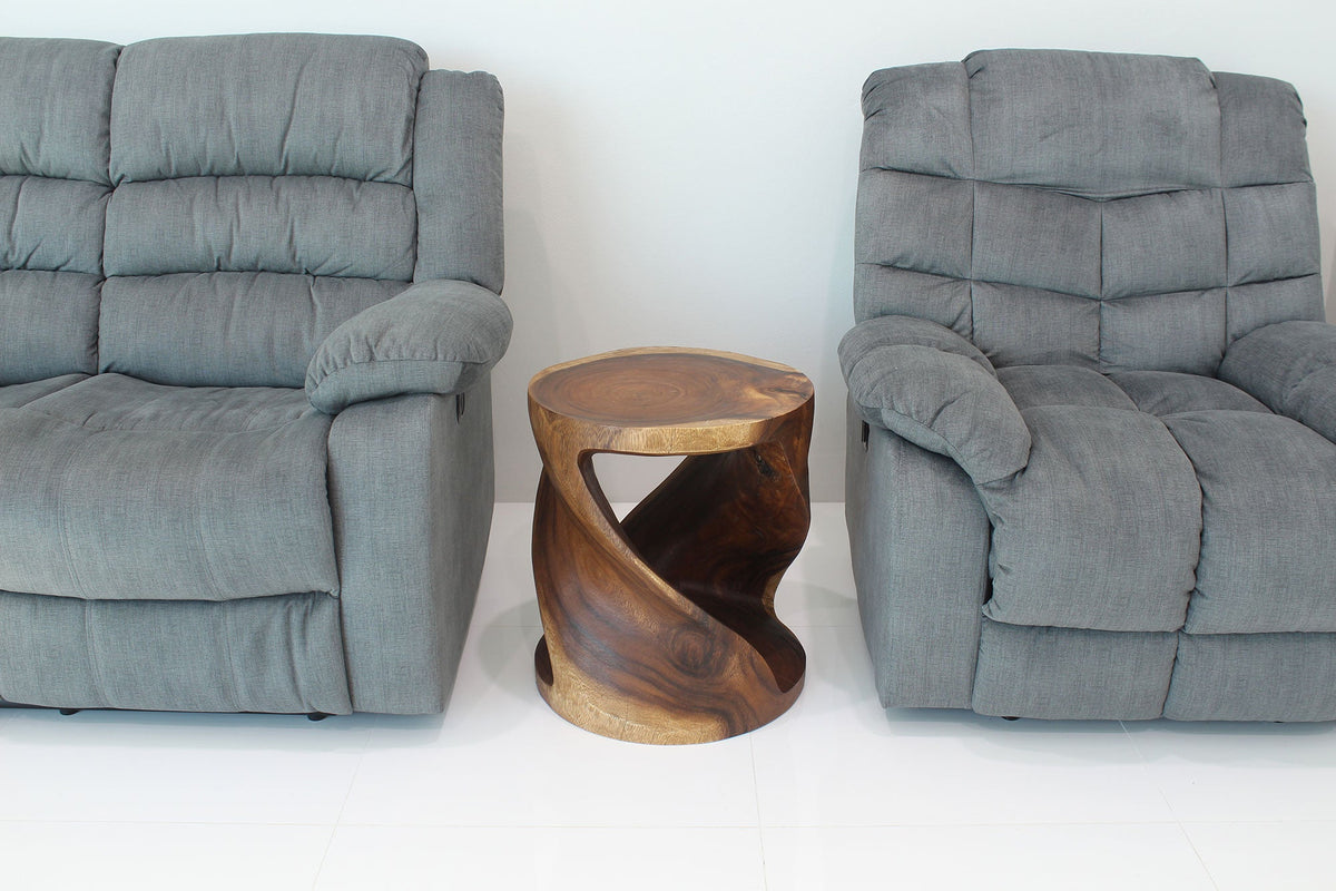 The Elric Curved Twisted Rustic Solid Wood End Table 18 in DIA x 20 in H Walnut