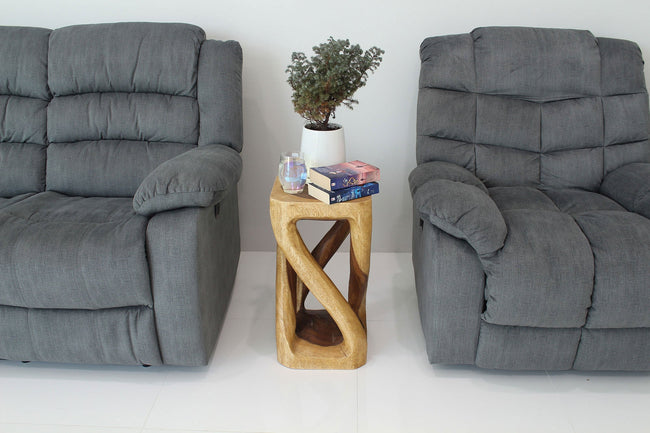 The Alora Solid Vine Twisted End Table 12 x 12 x 22 in H Oak