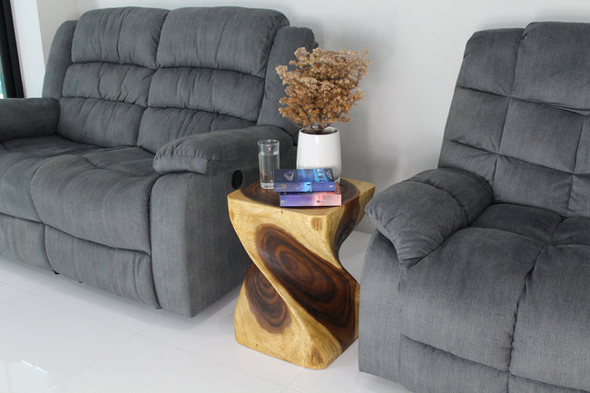 The Valeris Solid Square Twisted End Table 14 in SQ x 20 in H Antique Oak