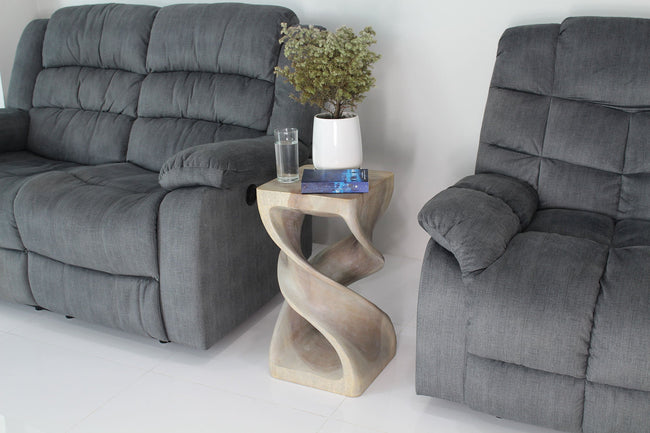 The Solen Double Twisted Solid Wood End Table 12 in SQ x 23 in H Grey