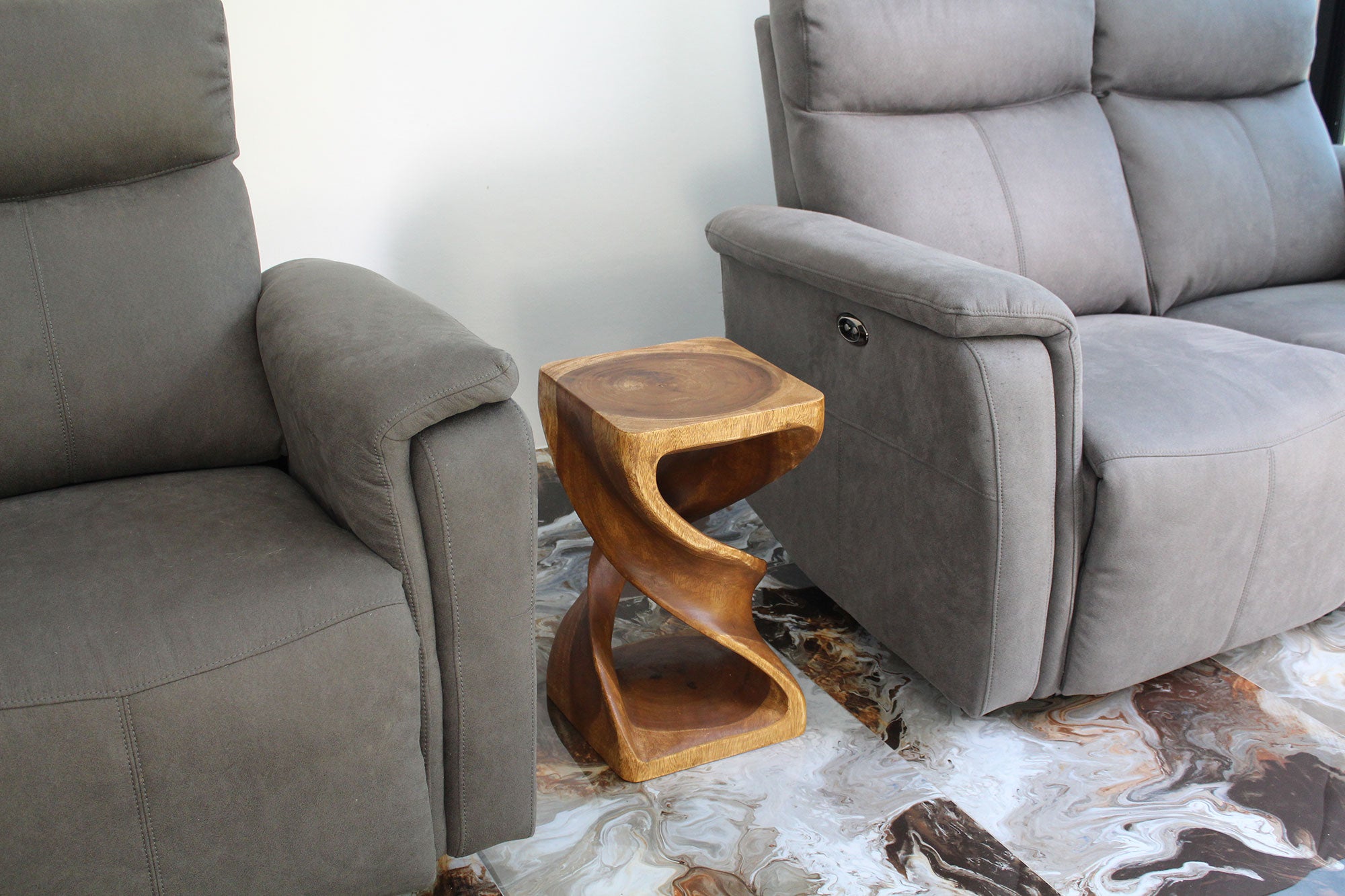 Solen Double Twisted End Table 12 in SQ x 20 in H Walnut