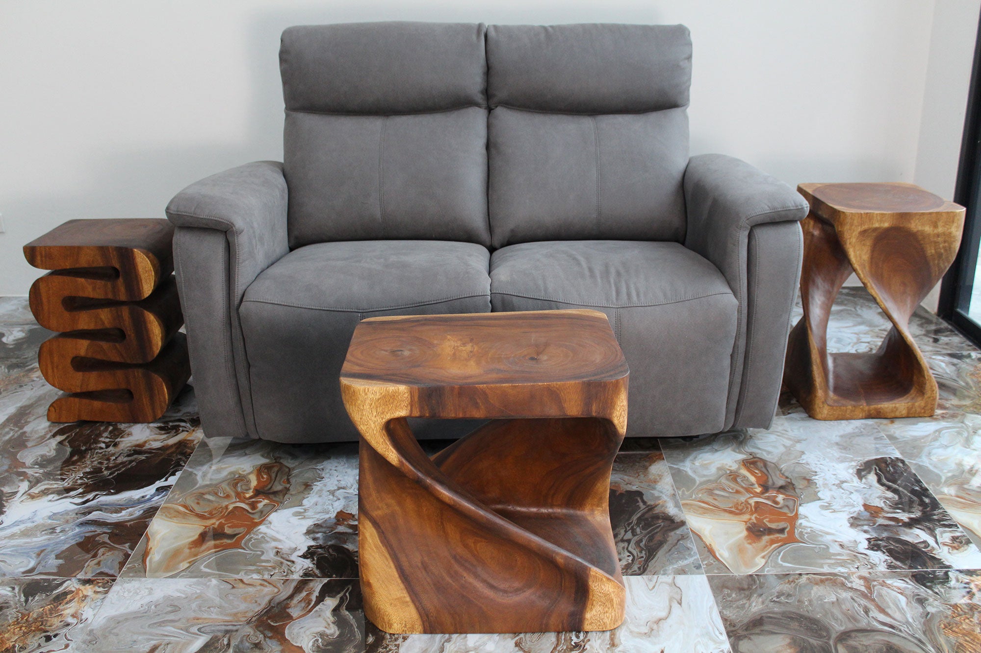Rivena Rectangular Sculpted End Table 20 x 15 x 20 in High Walnut