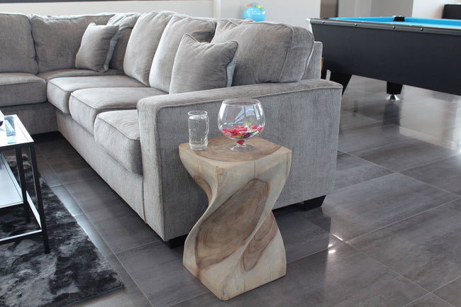 The Valeris Solid Square Twisted End Table 12 in SQ x 20 in H Grey