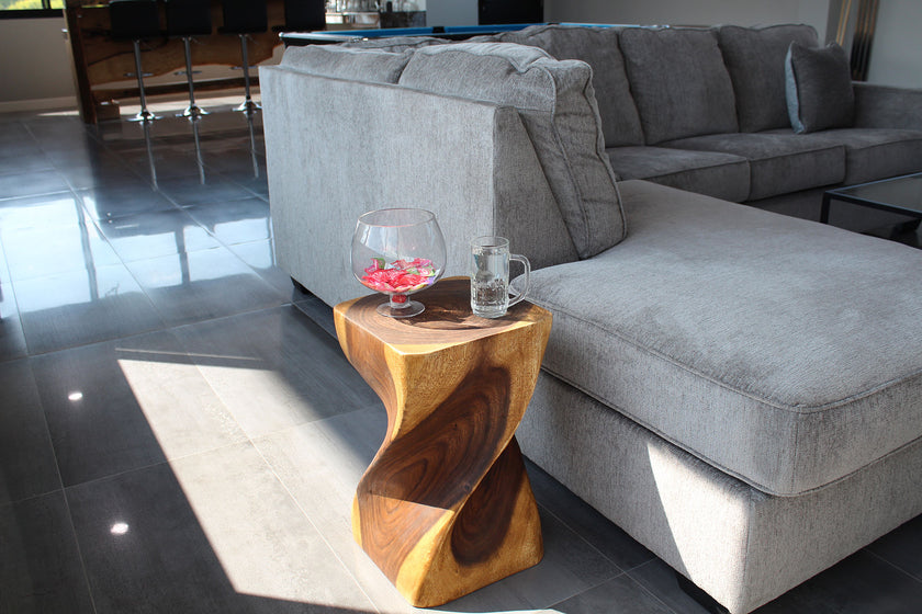 Valeris Solid Square Twisted End Table 12 in SQ x 20 in H Oak