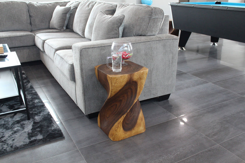 The Valeris Square Twist End Table, Oak, 12 in Sq x 20 in H